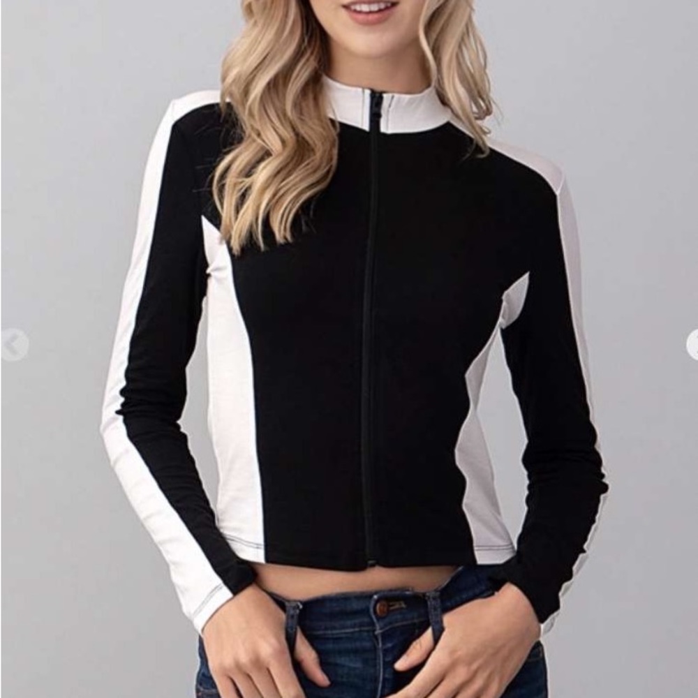 Zip Up Contrast Color Block Jacket 🖤🤍